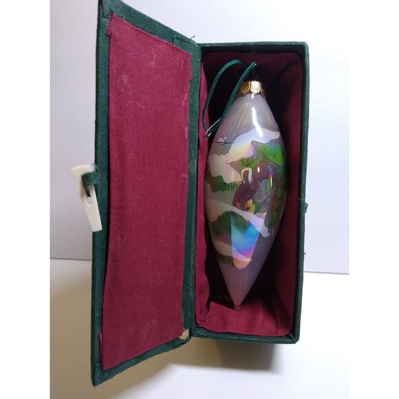 Teardrop Christmas Tree Glass Ornament Snowy Tree Branches Surreal Reverse Paint - Picture 5 of 6